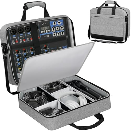 Audiomixer-Reisekoffer, kompatibel mit Rodecaster Pro, RODECaster Pro II, TC-Helicon GoXLR, 10 mm Polsterung, verstellbare Kabelaufbewahrung, große DJ-Mixer-Tasche für Podcast-Geräte und Mikrofone