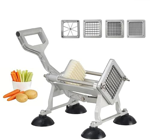 Hanured Cortador manual de patatas fritas,4 Cuchillas de Acero Inoxidable,(6mm 9mm 13mm 8 cuchillas en forma de cuña) Corte Uniforme, cuatro ventosas, con Ventosas para Cebollas Zanahorias Pepinos