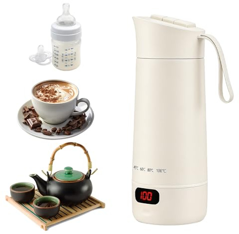 Wxeadu 4 en 1 mini hervidor eléctrico, 400 ml ajustable hervidor de viaje, 4 temperatura control táctil pequeño hervidor eléctrico, calentador de agua portátil para té leche café apagado automático