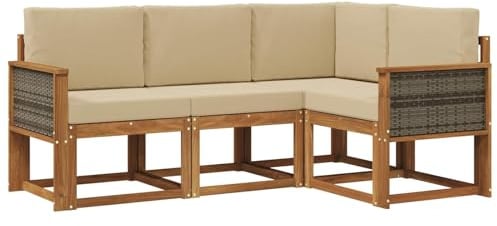 vidaXL Outdoor-Sofagarnitur mit Kissen 4 pcs Natur und Beige Polyester, Garten, modernes Sofa für draußen, Elegante Lounge, strapazierfähige Möbel für Terrasse und Patio