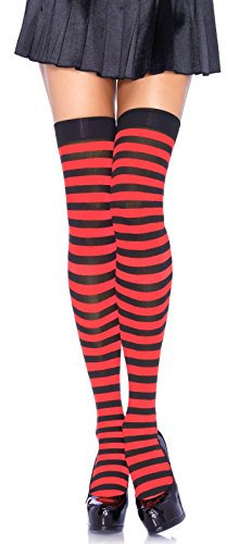 Leg Avenue - Striped nylon thigh highs, Taille Unique (Noir Rouge)