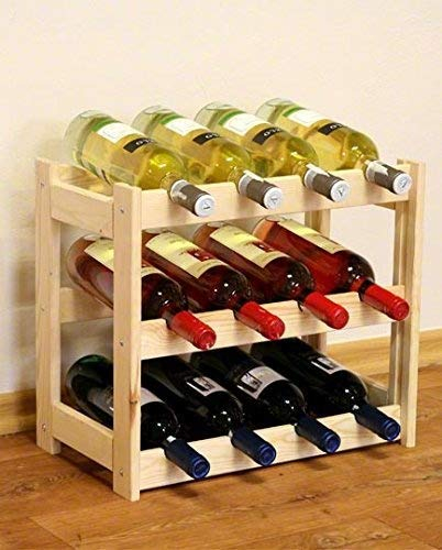 MODO24 Flaschenregal, Weinregal Holz für 12 Flaschen, Weinschrank, Weinständer, Getränkeregal, Weinflaschenhalter, Flaschen Organizer, Flaschenständer, Abmessungen 38x43x25 cm, Farbe: Natur