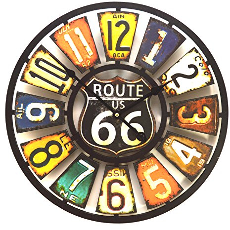 Large Rustic USA Number Plates Multi-Coloured Wall Clock