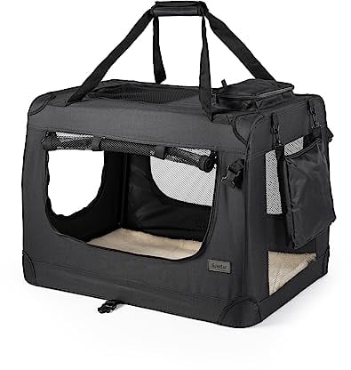 lionto Hundetransportbox faltbar für Reise & Auto, 101x69x70 cm, stabile Transportbox mit Tragegriffen & Decke für Katzen & Hunde bis 25 kg, robuste Hundebox aus Stoff für klein & groß, schwarz
