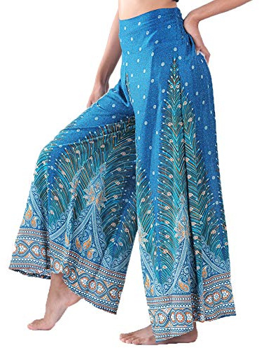 Lofbaz Femme Jambe Large Palazzo Pantalon Yoga Hippie Sarouel Fluide Pantalon - Peacock 1 Vert Sarcelle - M