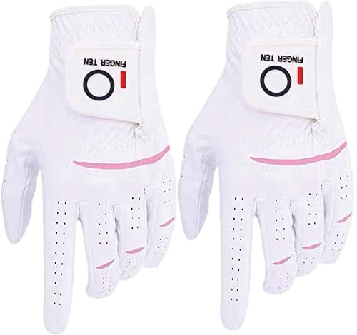 FINGER TEN Golfhandschuhe Damen Paar Linke Rechte Hand 2 Stück Mikrofaser Allwetter Regentag Nass Heiß Golf Handschuh Griff Haltbarkeit Weicher Komfort (2 Stück S, Links)