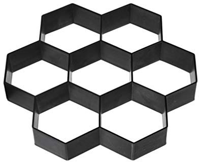 1 Pezzi Stampo per Giardino Stampo Cemento Forma di Esagono Stampo per Pavimento Esterno (Nero,29X28x4cm)