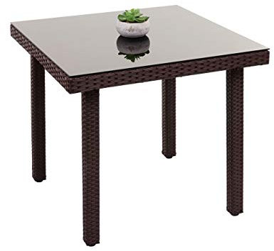 Mendler Cava - Mesa de jardín (polirratán, 80 x 80 cm), color marrón