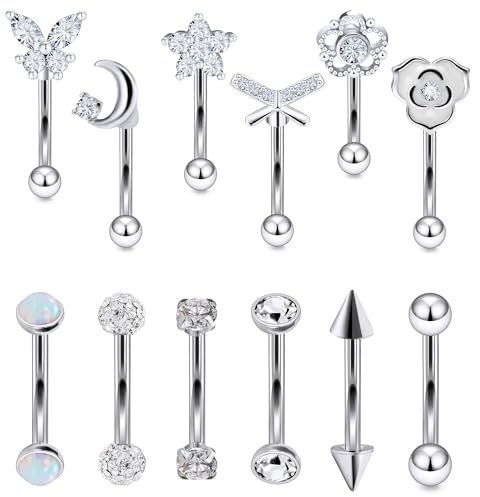 Vsnnsns Rook Daith Piercing Jewelry 16G Stainless Surgical Steel Curved Barbell Eyebrow Rings Vertical Labret Lip Piercing Jewelry Rook Daith Earrings for Women Men Silver 16 Gauge Hypoallergenic
