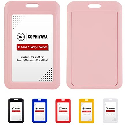 2 Pack Pink Vertical Sliding Hard Plastic Badge Holder for Offices School