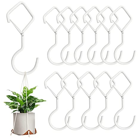 Ticway 12 Stück S-Haken zum Einhängen, Haken Weiß mit Sicherheitsschnalle, Edelstahlhaken Küchenhaken, Haken für Kleiderstange - Zum Aufhängen von Pflanzen, Kleidung, Küchenutensilien, Badetücher
