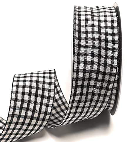 s.dekoda Schleifenband 20m x 40mm Schwarz - Weiß Karoband kariert Vichykaro Dekoband mit Draht [3850]