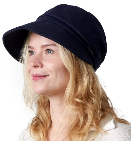 CHARM Sonnenhut Damen Sonnen Schirm Mütze - Kopfbedeckung Sommer Käppi mit Zopf Loch Beanie Visor Kappe Winter Cap Navy Dunkel Blau