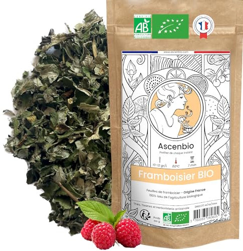 Ascenbio ✿ Feuilles de Framboisier BIO FRANCE 100g ✿ Pour Tisane Fin de Grossesse, Allaitement, Règles douloureuses ✿ Préparé et conditionné en France ✿ Emballage biodégradable
