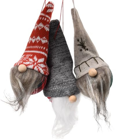 True Face Christmas Ornaments 3 Pieces Tree Hanging Pendants Gnome Plush Gonk Santa Doll Xmas Decoration (Pack of 3)