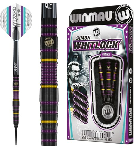 WINMAU Darts - Simon Whitlock 85% Pro-Series 18g Fass / 20g Volles Gewicht Weiche Spitze Professionelles Dart-Set mit Dart-Flüge und Dart-Schäften