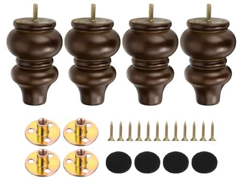 sourcing map 5 Inch Wood Furniture Legs, Set of 4 Sofa Replacement Wooden Furniture Feet Dresser Legs with Mounting Screws, for Cabinets Couch Dresser Chair Desk Ottoman Table, Dark Brown