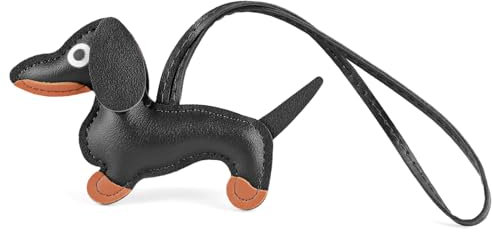 AHQiZFX Dackel-Schlüsselanhänger,Schlüsselanhänger Hund,Dackel Anhänger,Leder Glücksbringer Dackel Keychain,Leder Tierisch Schlüsselanhänger,Dackel Geschenke für Lieblingsmensch Frauen Männer-Schwarz