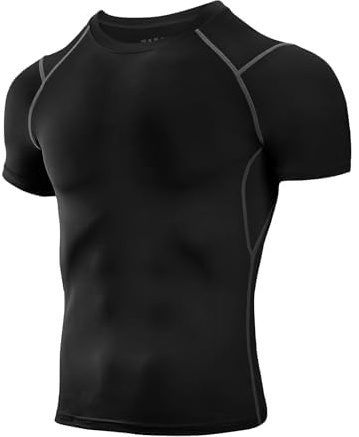 Niksa Lot de 1 ou 3 hauts de compression à manches courtes pour homme - Haut de course à pied en maille - Séchage rapide - Pour gym, sport, fitness, entraînement, cyclisme, entraînement, Noir-gris