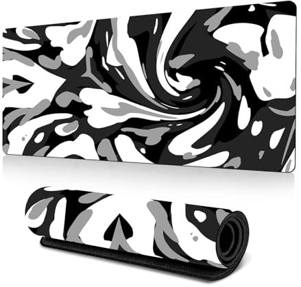 Hixingo Large Mouse Mat, Multicolor Swirl Gaming Mouse Pad, 3D Mouse Pad, Mousepad with Stitched Edges, Non-Slip Rubber Base Mouse Pads for Office & Home (Black white,1200x600x3mm)