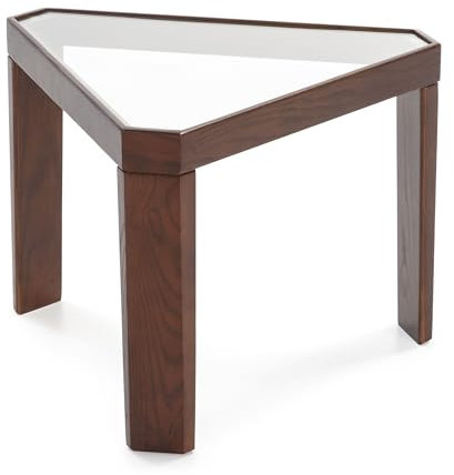 MESA AUXILIAR 54X47X40 CRISTAL/MADERA MARRON OSCURO