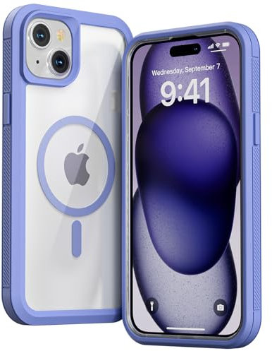 Follaroma for iPhone 15 Plus case, Compatible with MagSafe, Heavy Duty Shockproof Protection Phone Case, Double Layer Transparent Magnetic Phone Case for iPhone 15 Plus, 6.7 inch, Purple
