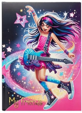 goldbuch 43 056 Freundebuch Star Melody, Freundschaftsbuch DIN A5 mit 84 illustrierte Seiten, für Kita, Hort und Grundschule, für Beste Freunde in der Schulzeit, Kunstdruck Einband mit Popstar-Motiv