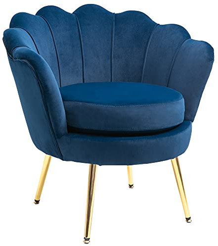 HOMCOM Fauteuil Salon en Velours Coquillage avec Pieds en métal doré pour Chambre à Coucher, 76 x 67 x 74 cm, Bleu