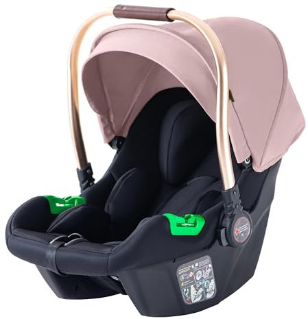 Daliya® NEOMOVE i-Size Babyschale 0–13 kg (40–87 cm) – 5-Punkt-Gurt, verstellbare Kopfstütze, für NEOMOVE Kinderwagen, Neugeboreneneinlage, Tragegriff, Baby Autositz, Kindersitz (Gold-Rosa)