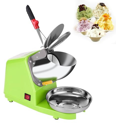 Electric Ice Crusher, Double Knife Ice Crusher, Ice Crusher, 65 kg/h, 300 W Ice Crusher Smoothie Machine, Suitable for Soft Drinks, Cocktails or Cold Dessert Preparation,Green