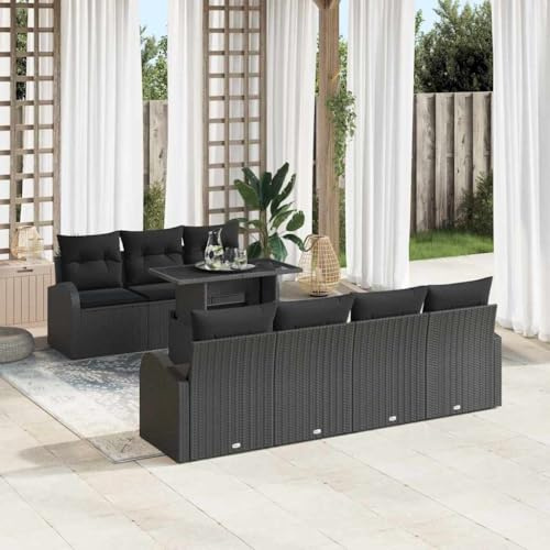 Frdhee Juego de muebles de jardín para terraza, sofá de jardín, 8 unidades, color negro, 100 x 55 x 73 cm, polirratán, muebles de balcón para balcón, terraza y zona de piscina