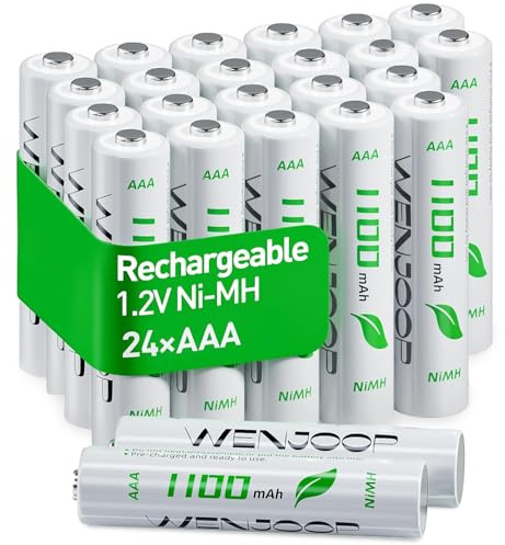 AAA Akku Micro 1100 mAh, 24 Stück, vorgeladen, für Fernbedienungen & Mäuse | NiMH 1,2 V | Wiederaufladbare Micro-Akkus | Geringe Selbstentladung | Bis zu 1200 Ladezyklen | Für Spielzeug & Funkmäuse