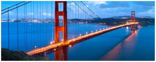 Wallario Memoboard aus Glas mit Motiv, Magnet-Tafel in 32 x 80 cm in Premium Qualität Golden Gate Bridge in San Francisco USA