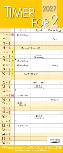 Timer for 2 Safran 2027: Familienplaner mit 3 breiten Spalten. Hochwertiger Familienkalender mit Ferienterminen, Zusatzspalte, Vorschau bis März 2027 und nützlichen Zusatzinformationen.