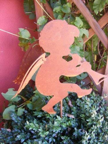 Rostikal | Engel mit Posaune, Weihnachtsengel auf 1 m Stab | 28 x 30 cm