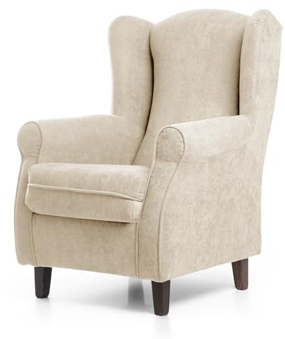 SUEÑOS ZZZ - Sillón Irene, sillón orejero de Lactancia tapizado en Tela Anti Manchas Color Beige, sillón butaca para Dormitorio, salón o habitación de bebé