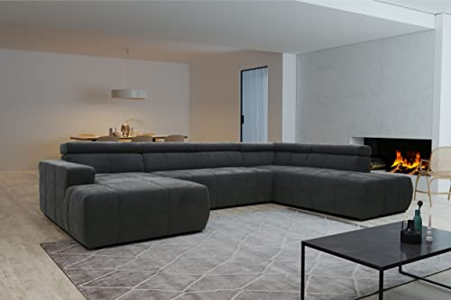 DOMO. collection Sofa Brandon, Wohnlandschaft mit Rückenfunktion in U-Form, Polsterecke, Eckgarnitur, Polstergarnitur 359 x 228 x 80 cm (BxTxH), grau