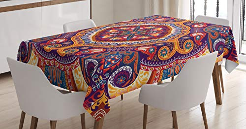 ABAKUHAUS Paisley Tischdecke, Blumenteppich, Personalisierter Druck Klare Farben ohne Verblassen Waschbar für Außen Bereich, 140 x 240 cm, Lila Rot