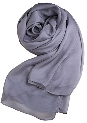 Forever Angel Luxus Damen Georgette Seidentuch 100% Seiden-schals Stola Halstücher Grau Maße 53 x 53 / 135cm x 135cm