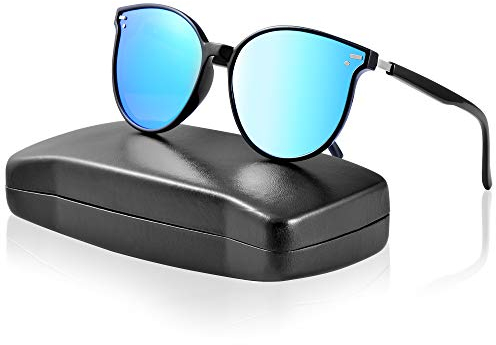 ipow Polarisierte Retro Vintage Katzenauge Sonnenbrille für Damen Herren verspiegelt 400 UV Sonnenschutz (Blau)