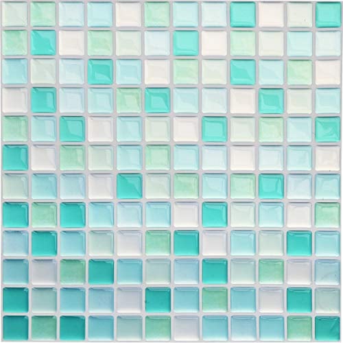 Yoillione Fliesenaufkleber Badezimmer Fliesenfolie Mosaik Fliesensticker Bad Fliesen Selbstklebend Fliesendekor, Blau 3D Fliesenaufkleber kKüche Fliesen Folie Wand Fliesen Aufkleber, 4er Pack