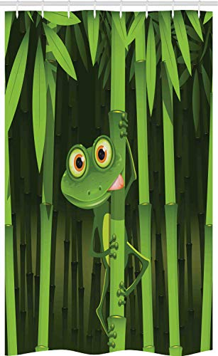 ABAKUHAUS Animal Rideau de Douche Stalle, Jungle Frog Arbres Fun, Ensemble de Salle de Bain en Tissu en Crochets, 120 x 180 cm, Vert