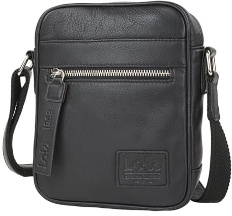 Lois - Sacoche Homme Bandouliere. Pochette Homme en cuir véritable élégante et compacte pour usage quotidien affaires loisirs style urbain, Noir