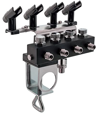 Master Airbrush Holder Station with 4-Way Air Splitter Manifold, Holds Up To 4 Airbrushes - Clamp on Work Table, Benchtop, Mount onto Compressor Air Filter Regulator - Regulated Hose Airflow Pressure