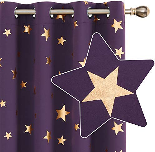 Deconovo 2er Set Blickdichte Gardinen mit Ösen Sonnenschutz für Schlafzimmer, 138x117 cm, Dunkelviolett