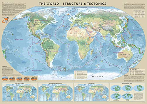 World Tectonics and Structure Map | 100Cm X 70Cm, Tectonic Plates, Earthquakes, Tsunami, Volcanoes, Continental Drift
