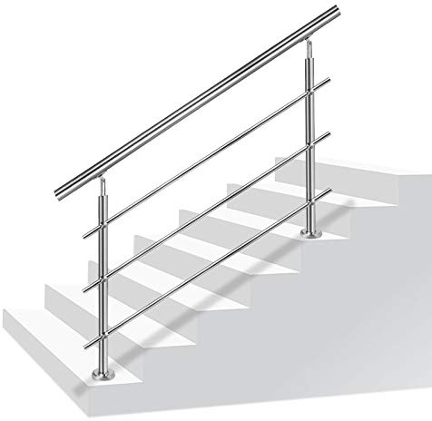 NAIZY Edelstahl-Handlauf Geländer Treppengeländer mit 2 Pfosten für Balkon Treppen Innen und Außen - 150cm 3 Querstreben