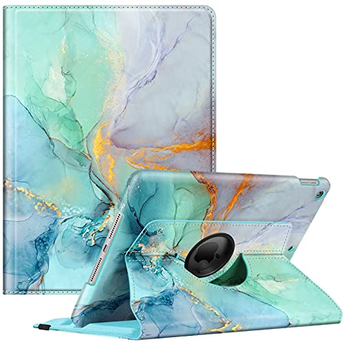 Fintie Étui de Protection Rotatif à 360 Degrés pour iPad 10,2 9e, 8e, 7e Génération (2021/2020/2019) avec Support pour Stylo - Vert Marbre