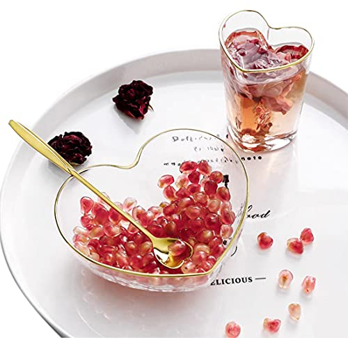 YUNNUO Glasschalen für Dessert, Glasschalen 6 Zoll, Phnom Penh Herzförmige Glasschüssel und Tassenset, Joghurt-Dessertschale (mit einem Löffel)…