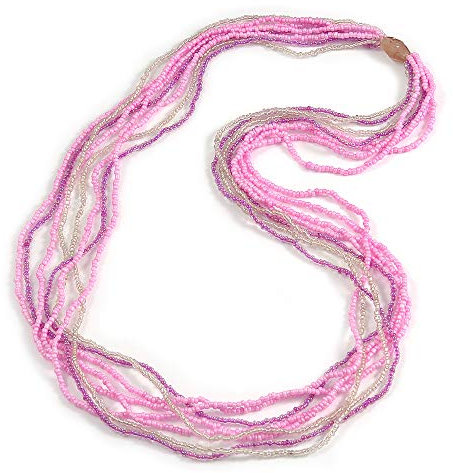 Avalaya Collana lunga con perline in vetro trasparente/rosa, 86 cm di lunghezza, Misura unica